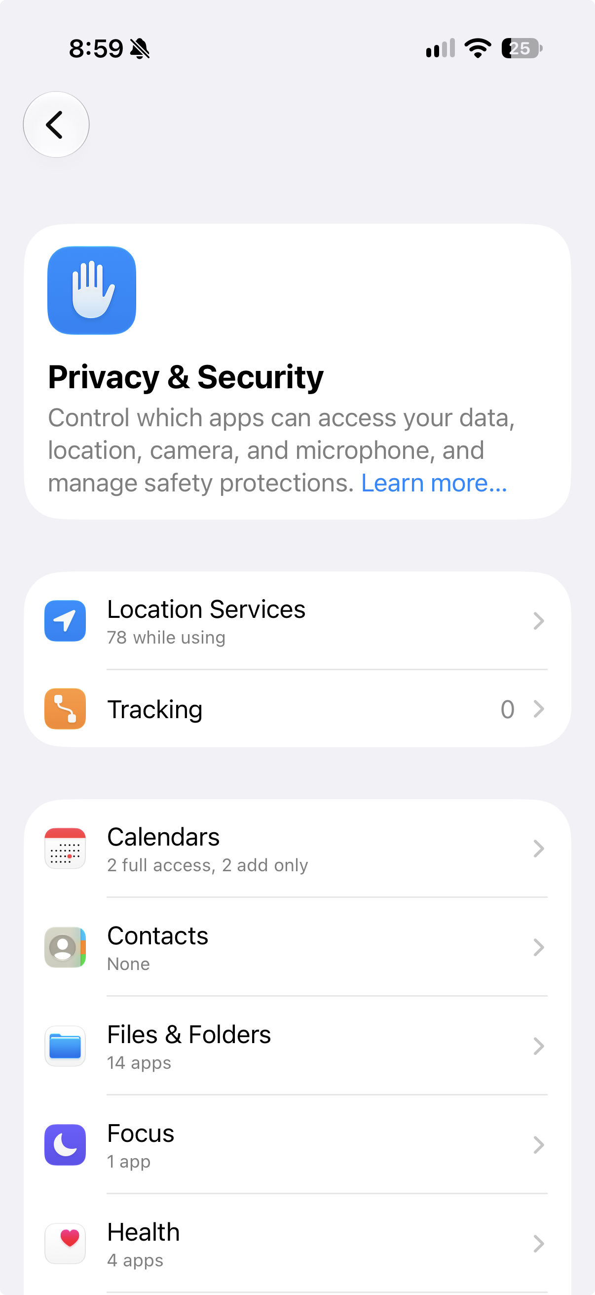 iPhone Settings, Privacy & Security, Tracking, with Allow Apps to Request to Track turned off